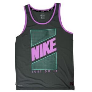 Nike Swim Gray Tank Top Small Purple Trim Graphic Just Do It Activewear